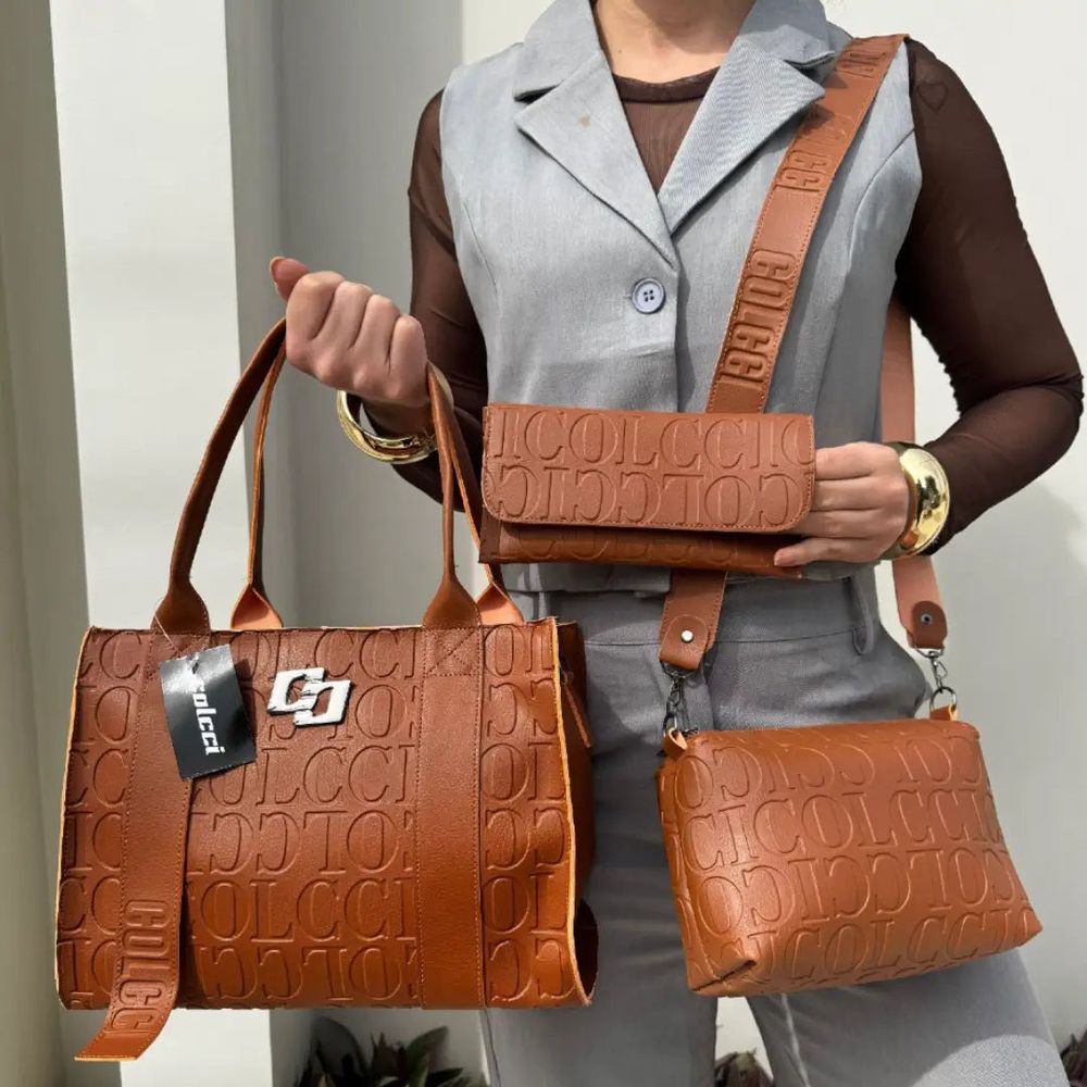 Kit 3 Peças Bolsa de Couro Colcci Média